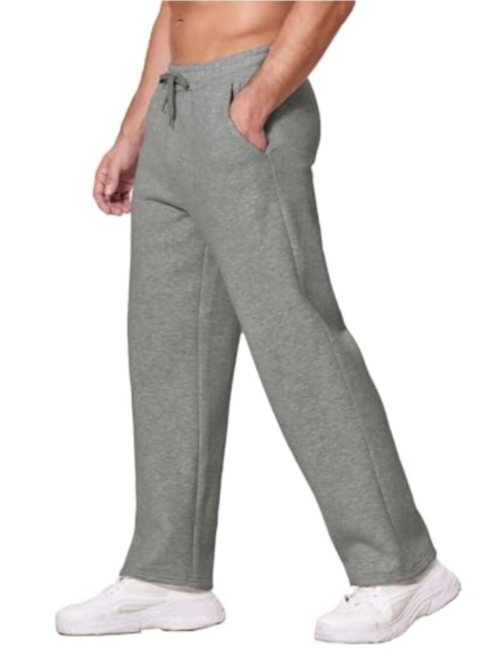Men's Fleece Lined Sweatpants Open Bottom Straight Leg Loose Fit Joggers with